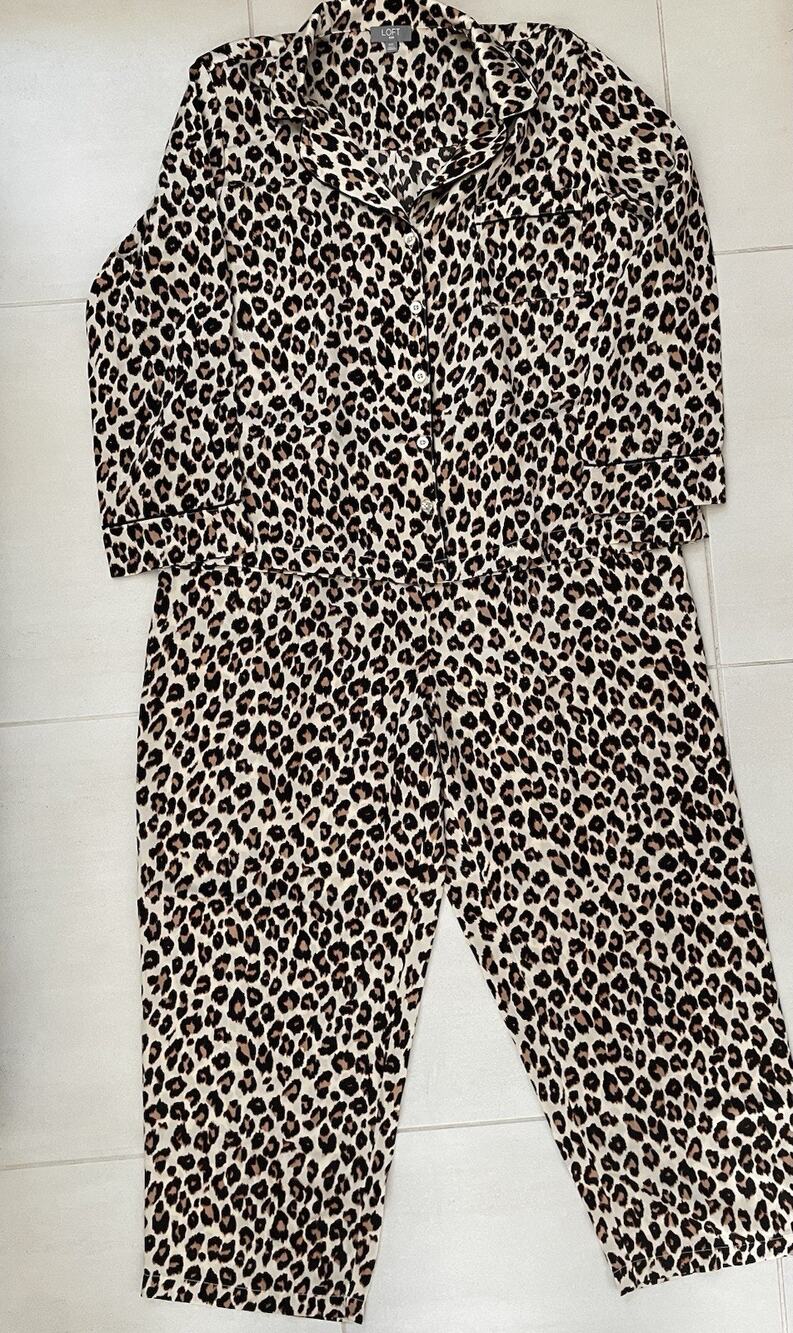 Ann Taylor Loft Sleepwea Pajama Set Animal Print Loungewear Classic
